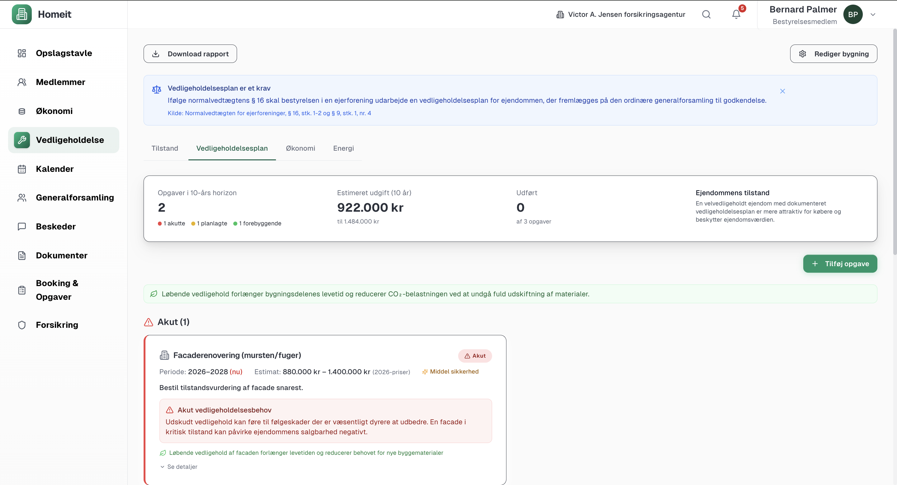 Detaljeret vedligeholdelsesanalyse i Homeit